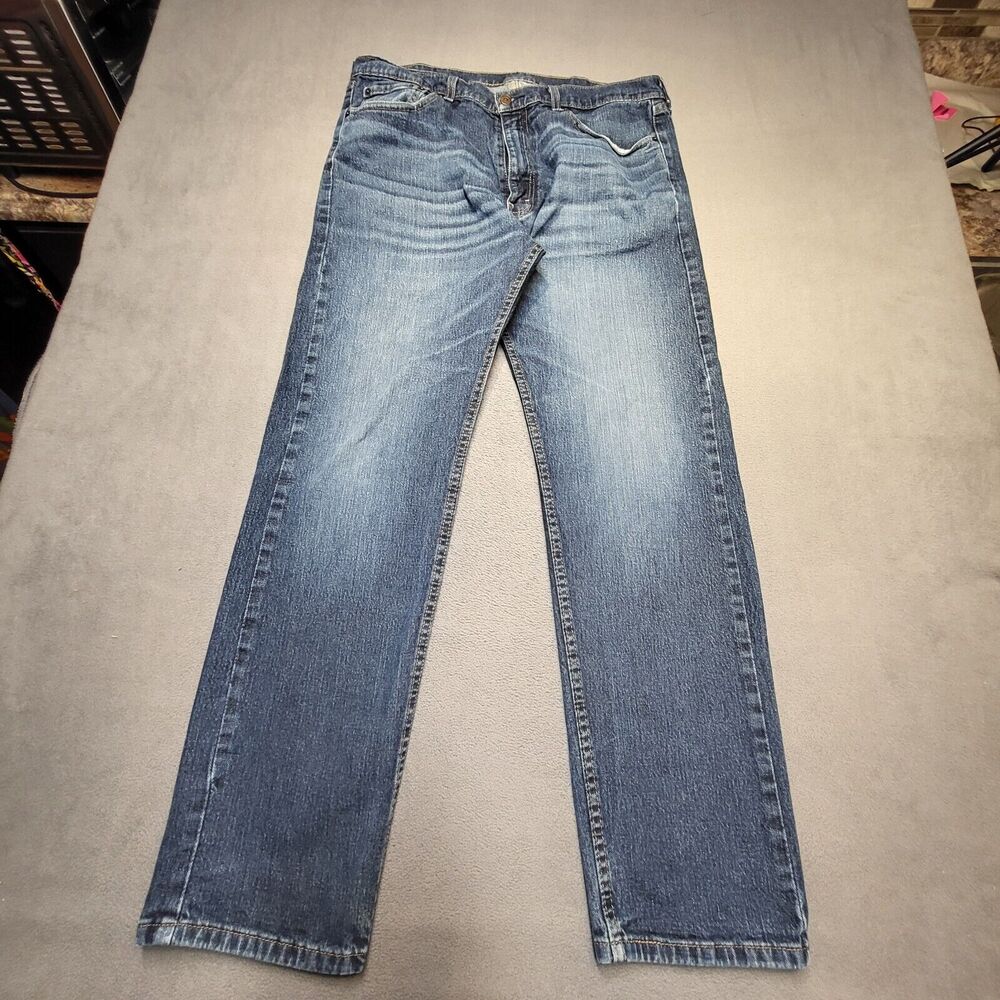 Levis 505 Jeans Mens 37x32 Blue Straight Leg Denim Jeans Distressed